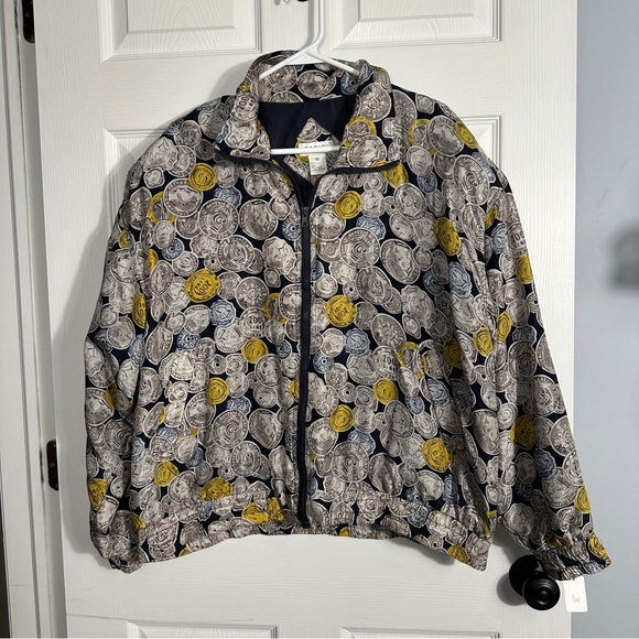 Vintage 1980s Bogari 100% silk coin-pattern jacket, XL, spring - Picture 1 of 8